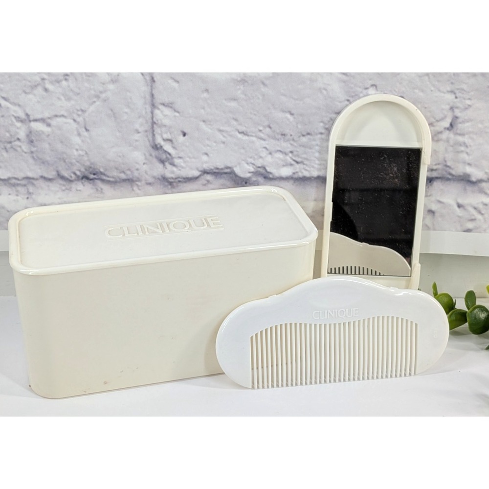 πVintage Clinique Comb & Mirrorβ Set Snap Together White 1980s Matching Box Set